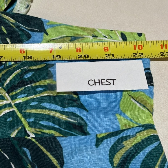 Draper James  Women Linen Midi Dress Blue Monstera XXL Babydoll Square Neck Y2K - Picture 9 of 12